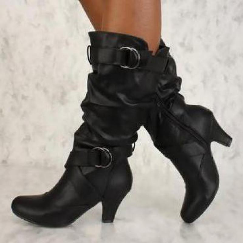 Naiste saapad Mood Uudsus Moodsad saapad Retro Slip-On keskmise kontsaga kandiline kand ümmargune varvas Tugev vööpandlaga pidu Naiste kingad 34-43