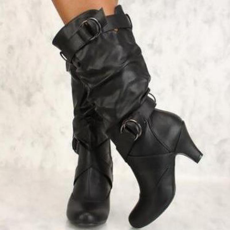 Naiste saapad Mood Uudsus Moodsad saapad Retro Slip-On keskmise kontsaga kandiline kand ümmargune varvas Tugev vööpandlaga pidu Naiste kingad 34-43