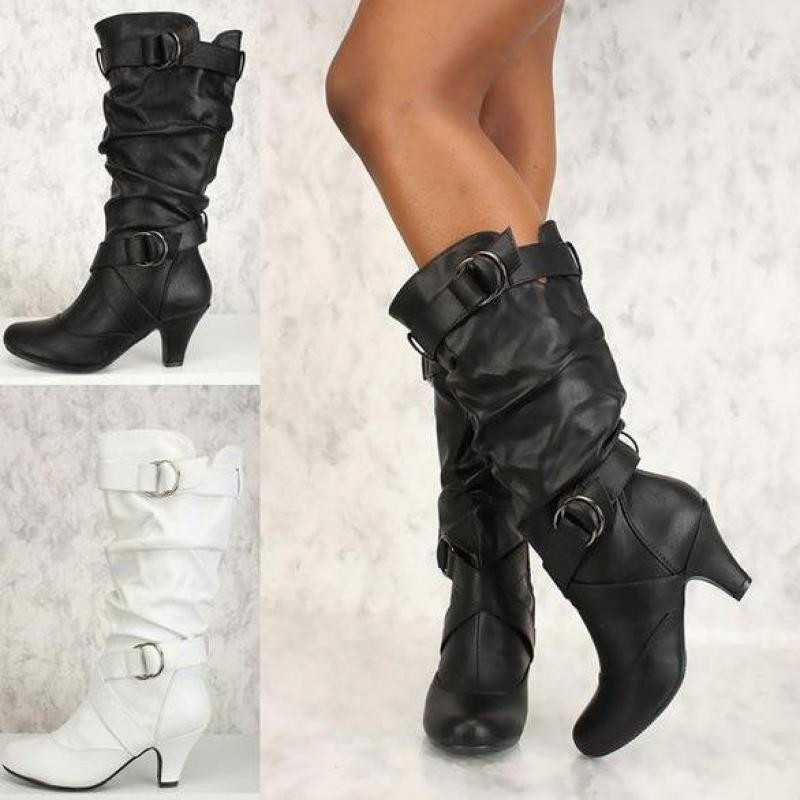 Naiste saapad Mood Uudsus Moodsad saapad Retro Slip-On keskmise kontsaga kandiline kand ümmargune varvas Tugev vööpandlaga pidu Naiste kingad 34-43