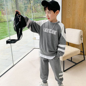 Контрастен суичър за момчета + спортен панталон Екипировка от 2 части Детски анцуг Детски комплекти за активна работа Джъмпър Джогер Комплект панталони 3-14 години
