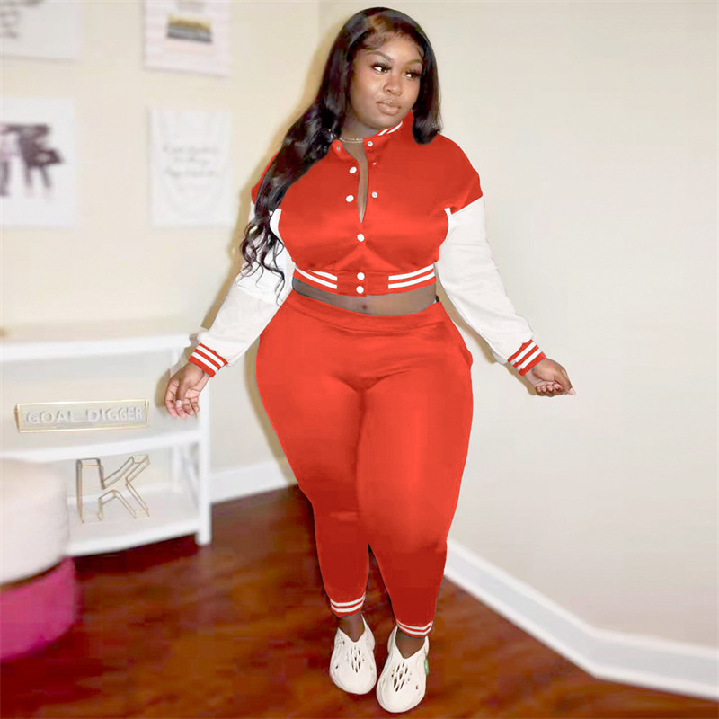 Γυναικεία αθλητική φόρμα συνόλου μεγέθους Αθλητικό μακρυμάνικο μπουφάν μπέιζμπολ και παντελόνι κοστούμι 2 τεμαχίων χειμερινά ρούχα Χονδρική Dropshipping