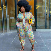 Set de pantaloni cu două piese de îmbrăcăminte de dimensiuni mari, îmbrăcăminte de stradă geometrică, cămașă cu mânecă lungă, crop top, ținute sexy, dropshipping cu ridicata