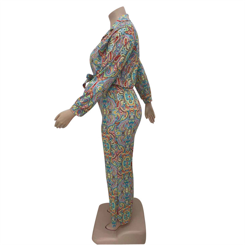 Ρούχα μεγάλου μεγέθους σετ παντελονιών δύο τεμαχίων Γεωμετρικά streetwear Φθινοπωρινά μακρυμάνικα Crop πουκάμισο σέξι ρούχα Χονδρική Dropshipping