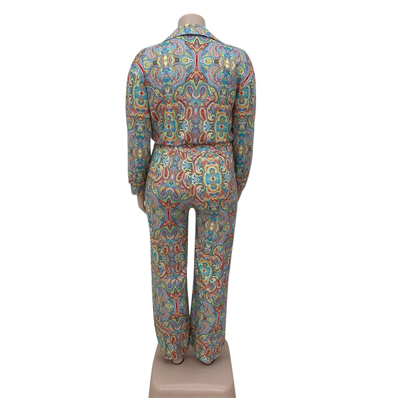 Ρούχα μεγάλου μεγέθους σετ παντελονιών δύο τεμαχίων Γεωμετρικά streetwear Φθινοπωρινά μακρυμάνικα Crop πουκάμισο σέξι ρούχα Χονδρική Dropshipping