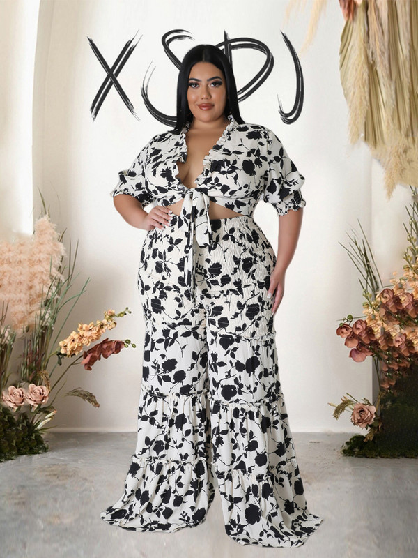 Γυναικεία ρούχα σε μεγάλο μέγεθος Κομψά σετ γυναικείων παντελονιών και μπλούζας σετ δύο τεμαχίων σέξι καλοκαιρινή στολή χονδρική Dropshipping