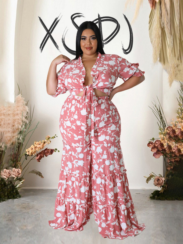 Γυναικεία ρούχα σε μεγάλο μέγεθος Κομψά σετ γυναικείων παντελονιών και μπλούζας σετ δύο τεμαχίων σέξι καλοκαιρινή στολή χονδρική Dropshipping