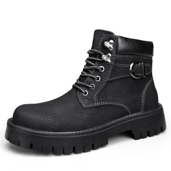 Зимни плюс кадифени мъжки ботуши 2023 Мъжки обувки Модни топли памучни обувки с връзки Ежедневни високи работни ботуши Мъжки неплъзгащи се ботуши