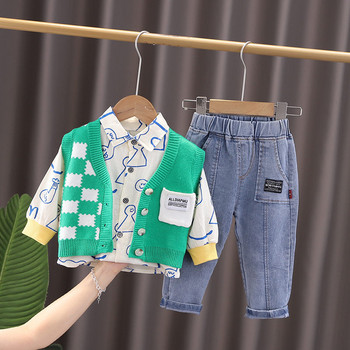 Νέα Παιδικά Μόδα Ρούχα Ανοιξιάτικα Φθινοπωρινά Βρεφικά Ρούχα Βρεφικά Wave Παλτό Μπλουζάκι Παντελόνι 3τμχ/Σετ Κοστούμι για νήπια