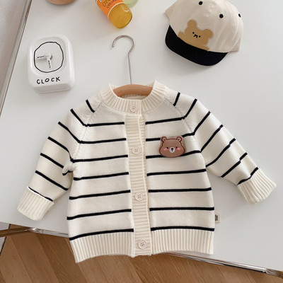 2023 Toamnă Copii pulover în dungi desene animate urs Etichetă băieți tricot cardigan fete tricotaj casual paltoane