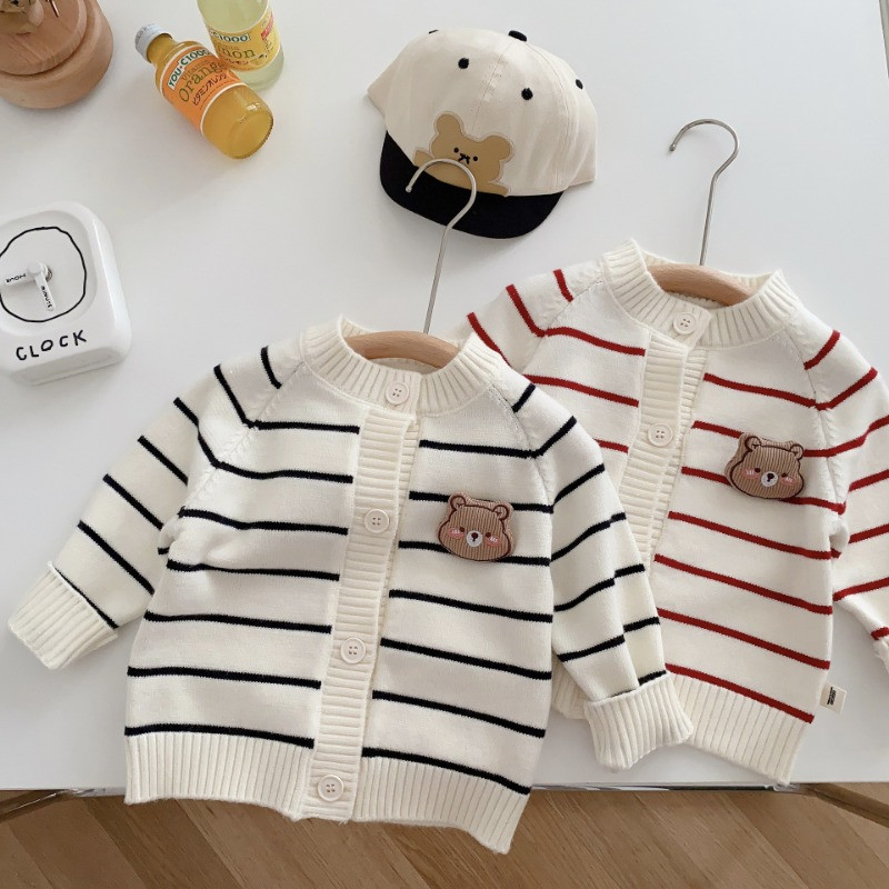2023 Toamnă Copii pulover în dungi desene animate urs Etichetă băieți tricot cardigan fete tricotaj casual paltoane