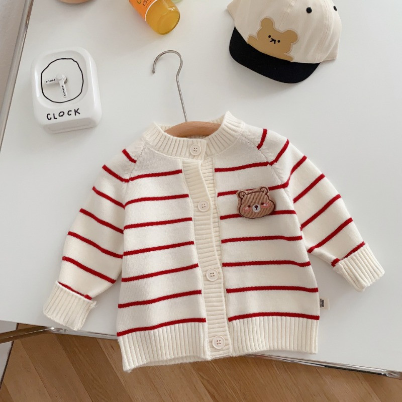 2023 Toamnă Copii pulover în dungi desene animate urs Etichetă băieți tricot cardigan fete tricotaj casual paltoane