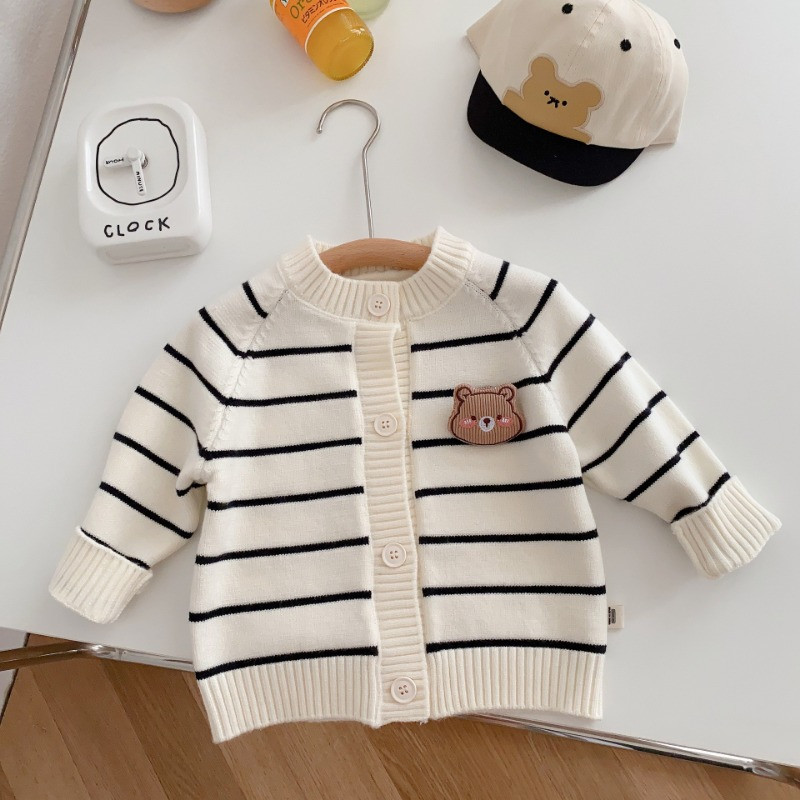 2023 Toamnă Copii pulover în dungi desene animate urs Etichetă băieți tricot cardigan fete tricotaj casual paltoane