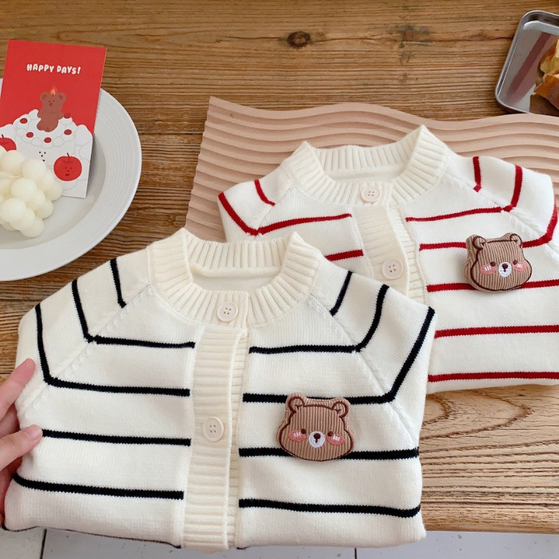 2023 Toamnă Copii pulover în dungi desene animate urs Etichetă băieți tricot cardigan fete tricotaj casual paltoane