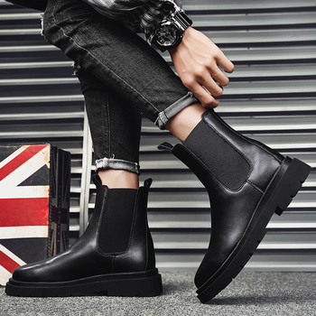 Φθινοπωρινές χονδρές χειμερινές υφασμάτινες μπότες μεσαίας κορυφής Ανδρικές μπότες βρετανικής τάσης ψηλά κορεάτικα καθημερινά παπούτσια Μπότες μοτοσυκλέτας για άνδρες καινούργια