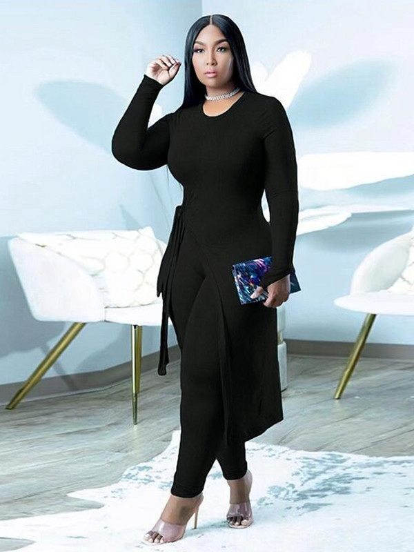 Suured riided Kurvikad naisteriided 2-osaline sügispikk top ja pükskostüüm suures suuruses rõivaste hulgimüük hulgikaubavedu