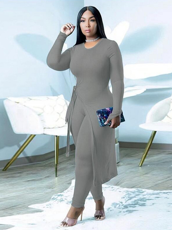 Suured riided Kurvikad naisteriided 2-osaline sügispikk top ja pükskostüüm suures suuruses rõivaste hulgimüük hulgikaubavedu