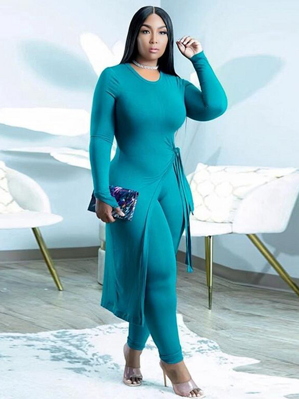 Suured riided Kurvikad naisteriided 2-osaline sügispikk top ja pükskostüüm suures suuruses rõivaste hulgimüük hulgikaubavedu