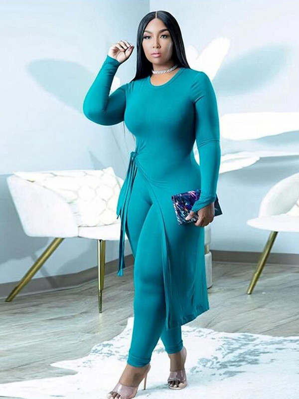 Suured riided Kurvikad naisteriided 2-osaline sügispikk top ja pükskostüüm suures suuruses rõivaste hulgimüük hulgikaubavedu