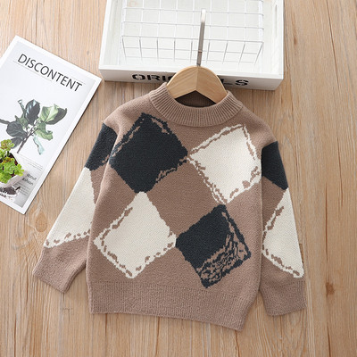 Νέα χειμωνιάτικα βρεφικά ρούχα καρό παιδικά πουλόβερ για κορίτσια Φθινοπωρινό χαριτωμένο πουλόβερ μακρυμάνικο για παιδιά με λαιμόκοψη Κορυφαία παιδικά ρούχα GY09041