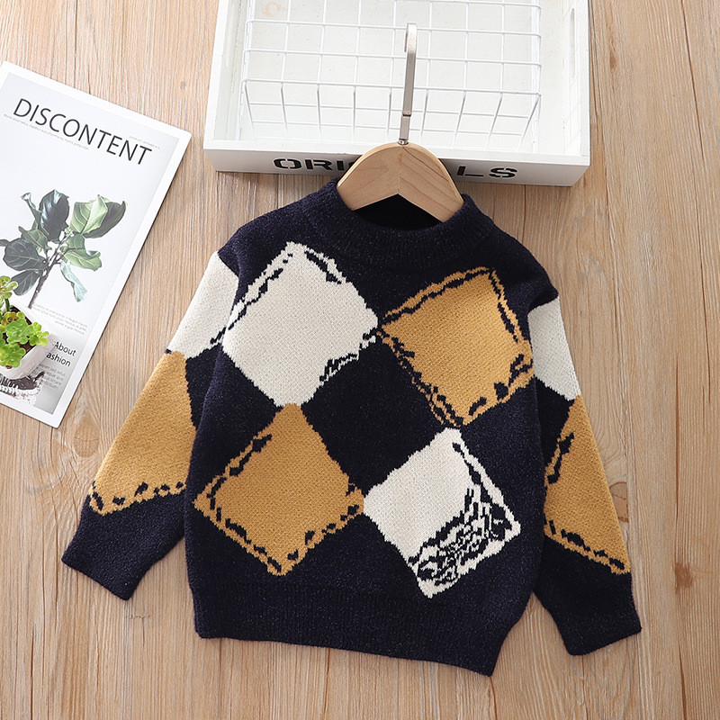 Νέα χειμωνιάτικα βρεφικά ρούχα καρό παιδικά πουλόβερ για κορίτσια Φθινοπωρινό χαριτωμένο πουλόβερ μακρυμάνικο για παιδιά με λαιμόκοψη Κορυφαία παιδικά ρούχα GY09041