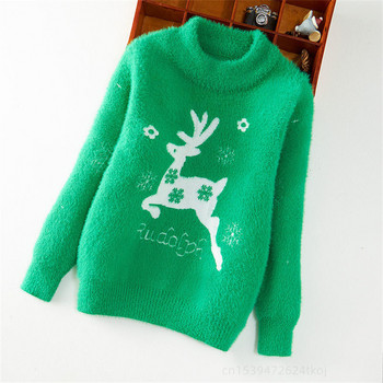 Пуловери за момичета с елени Детски коледен пуловер Дебели топли плетени памучни пуловери с дълъг ръкав Топове за деца Модни дрехи