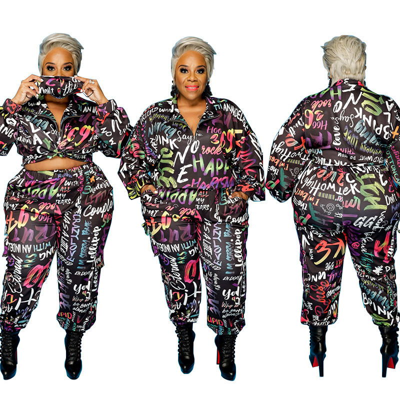 2 Σετ δύο τεμαχίων Γυναικεία φόρμα φόρμας σε μεγάλο μέγεθος Σετ μακρυμάνικο φαρδύ πουλόβερ και παντελόνι Σετ γενεθλίων Χονδρική Dropshipping