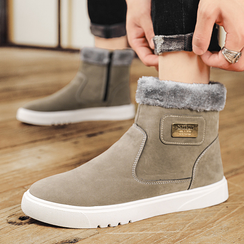 Plus βελούδινες μπότες πλατφόρμας με φερμουάρ 2023 Ανδρικά παπούτσια Μοντέρνα βαμβακερά παπούτσια με ζεστά στρογγυλά δάχτυλα Χειμερινές αντιολισθητικές κοντές μπότες χιονιού