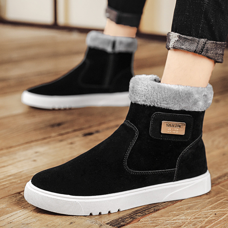 Plus βελούδινες μπότες πλατφόρμας με φερμουάρ 2023 Ανδρικά παπούτσια Μοντέρνα βαμβακερά παπούτσια με ζεστά στρογγυλά δάχτυλα Χειμερινές αντιολισθητικές κοντές μπότες χιονιού