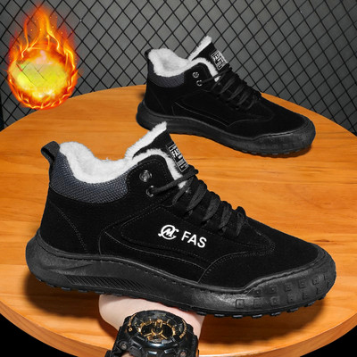 Cizme de iarnă pentru bărbați cu șireturi Pantofi noi pentru bărbați, până la gleznă, plus catifea, pantofi cald din bumbac, cizme retro cu talpă groasă de exterior Botas