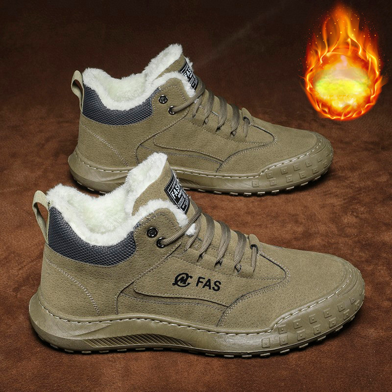 Χειμερινές ανδρικές μπότες με κορδόνια Νέα παπούτσια για άντρες με μήκος μέχρι τον αστράγαλο Plus βελούδινα ζεστά βαμβακερά παπούτσια Ρετρό Μπότες εξωτερικού χώρου με χοντρή σόλα Botas