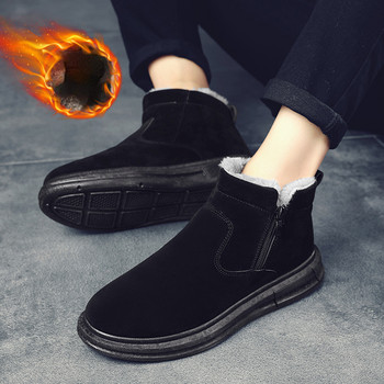 Plus Ανδρικές μπότες με φερμουάρ στο πλάι 2023 Ανδρικά παπούτσια Μοντέρνα ζεστά, στρογγυλά ανδρικά μποτάκια Ευέλικτα αντιολισθητικά κοντές μπότες χιονιού