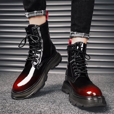 Cizme pentru bărbați cu platformă 2023 Pantofi pentru bărbați Cizme de iarnă pentru bărbați Cizme de motocicletă lucioase cu gradient pentru bărbați Pantofi de mers în stil britanic