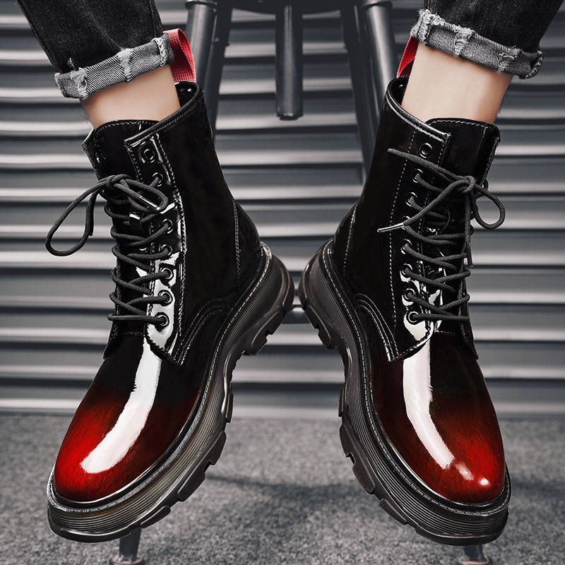 Cizme pentru bărbați cu platformă 2023 Pantofi pentru bărbați Cizme de iarnă pentru bărbați Cizme de motocicletă lucioase cu gradient pentru bărbați Pantofi de mers în stil britanic