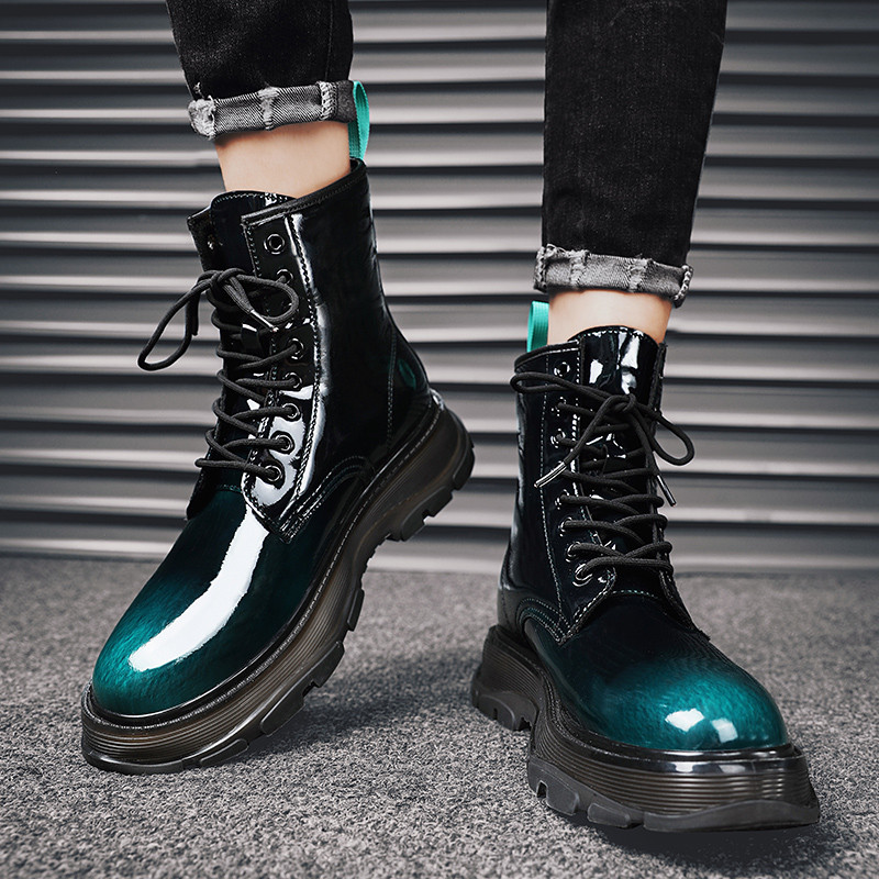 Cizme pentru bărbați cu platformă 2023 Pantofi pentru bărbați Cizme de iarnă pentru bărbați Cizme de motocicletă lucioase cu gradient pentru bărbați Pantofi de mers în stil britanic