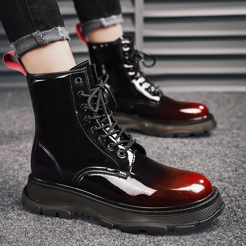 Cizme pentru bărbați cu platformă 2023 Pantofi pentru bărbați Cizme de iarnă pentru bărbați Cizme de motocicletă lucioase cu gradient pentru bărbați Pantofi de mers în stil britanic