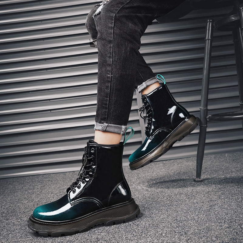 Cizme pentru bărbați cu platformă 2023 Pantofi pentru bărbați Cizme de iarnă pentru bărbați Cizme de motocicletă lucioase cu gradient pentru bărbați Pantofi de mers în stil britanic