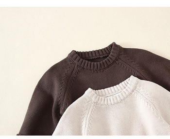 Пуловер за момичета Ново есенно 2023 г. Детско бутиково облекло Изчистен стил Корейско О-образно деколте Едноцветно Модно ежедневно плетено универсално