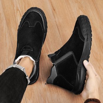 Плюс кадифени мъжки ботуши с цип Нови обувки за мъже Зимни топли памучни обувки Анти-ски обувки Мъжки черни ежедневни обувки и ботуши