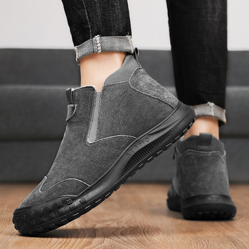 Плюс кадифени мъжки ботуши с цип Нови обувки за мъже Зимни топли памучни обувки Анти-ски обувки Мъжки черни ежедневни обувки и ботуши