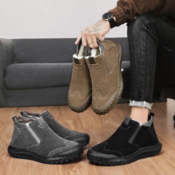 Plus Ανδρικές μπότες με βελούδινο φερμουάρ Νέα παπούτσια για άντρες Χειμερινά ζεστά βαμβακερά παπούτσια Αντισκι Μπότες ανδρικά μαύρα παπούτσια και μποτάκια