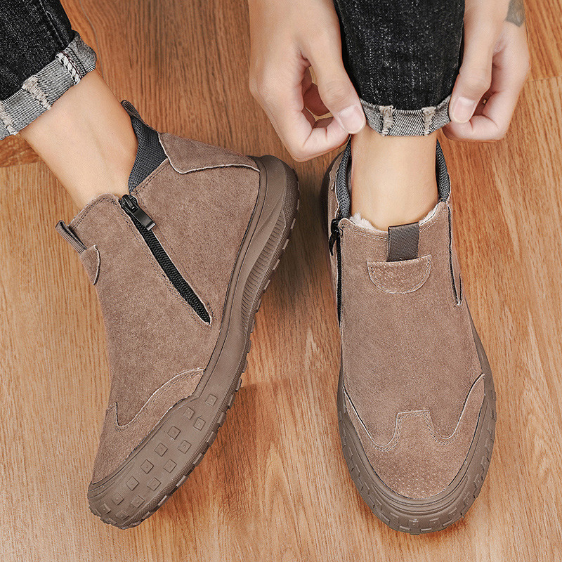 Pluss Velvet Tõmblukuga Meeste saapad Uued jalatsid meestele Talvised soojad puuvillased jalanõud Suusasaapad Meeste mustad vabaajajalatsid ja poolsaapad