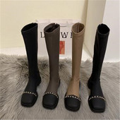 2023. aasta talv Uus Mix Color Naiste Pikad Saapad Mood Lamedad Kontsad Kandilised varvas Põlv Kõrge Saabas Tagant Tõmblukk Ratsasaabas