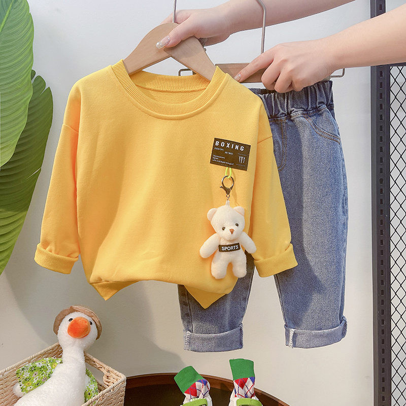 Ανοιξιάτικα μωρά αγόρια Παιδικά ρούχα Φόρμες για νήπια Ρούχα Μακρυμάνικο μπλουζάκι καρτούν Τζιν Σετ Βαμβακερά κοστούμια 0-5 ετών