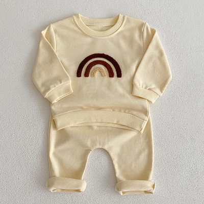 Σετ ρούχων για κοριτσάκι για μωρό 0-5 ετών Βάφλα Παιδικό σετ γραμμάτων Νεογέννητο βρέφος Φθινοπωρινά ανοιξιάτικα ρούχα Μπλουζ ουράνιο τόξο Παντελόνια casual ρούχα