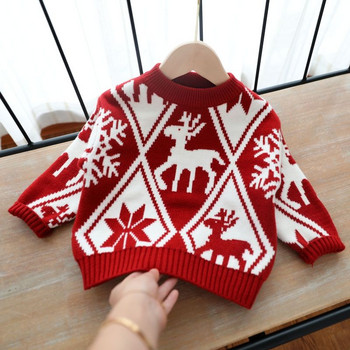Коледни пуловери за момчета и момичета Есен и зима Нови удебелени пуловери за момичета Бебешка чуждестранна долна риза