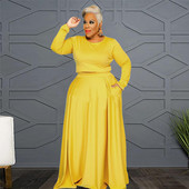 Set de rochii din două piese pentru femei Îmbrăcăminte de mărime mare Topuri cu mâneci lungi și costum rochie ținute elegante pentru doamne Dropshipping cu ridicata