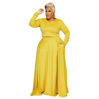 Set de rochii din două piese pentru femei Îmbrăcăminte de mărime mare Topuri cu mâneci lungi și costum rochie ținute elegante pentru doamne Dropshipping cu ridicata