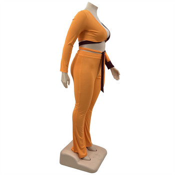 Woman Plus Size 2 Set Set μακρυμάνικο Crop Top και παντελόνι κολάν Σέξι ρούχα Μεγάλη αθλητική φόρμα 4xl Είδη χονδρικής Dropshipping