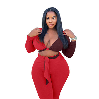 Woman Plus Size 2 Set Set μακρυμάνικο Crop Top και παντελόνι κολάν Σέξι ρούχα Μεγάλη αθλητική φόρμα 4xl Είδη χονδρικής Dropshipping