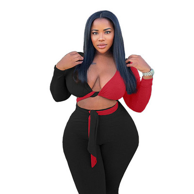 Woman Plus Size 2 Set Set μακρυμάνικο Crop Top και παντελόνι κολάν Σέξι ρούχα Μεγάλη αθλητική φόρμα 4xl Είδη χονδρικής Dropshipping